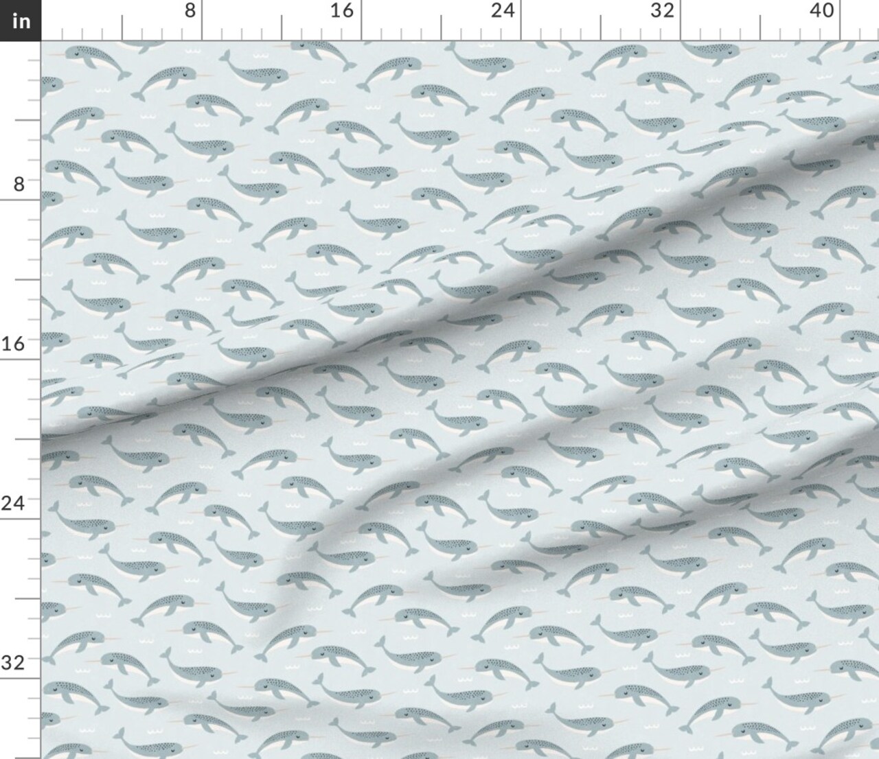 Little Blue Narwhal Ocean Animal Waves Light Under The Sea Life Coastal Creature Custom Printed Fabric by Spoonflower Various Fabrics by the Yard or Fat Quarter